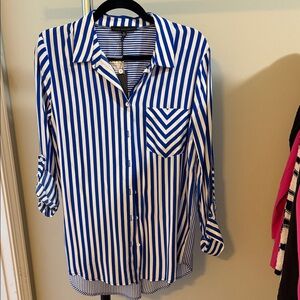 Jane + Delancey Royal Blue and White Striped Button-Up Shirt